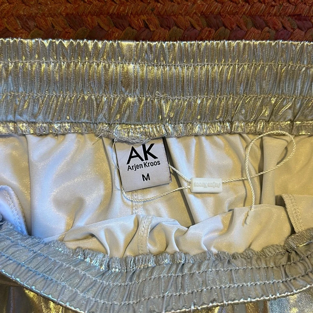 NWOT ARJEN KROOS SILVER FOIL SHORTS - Picture 2 of 4